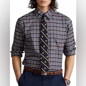 Ralph Lauren Polo Classic-Fit Blue Plaid Twill Long-Sleeve Oxford Shirt Preppy M